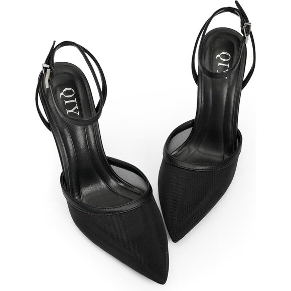 Close Toe Ankle Strap Women Black Heels Pointed Toe Stiletto Pumps Wedding Shoes - Picture 3 of 7